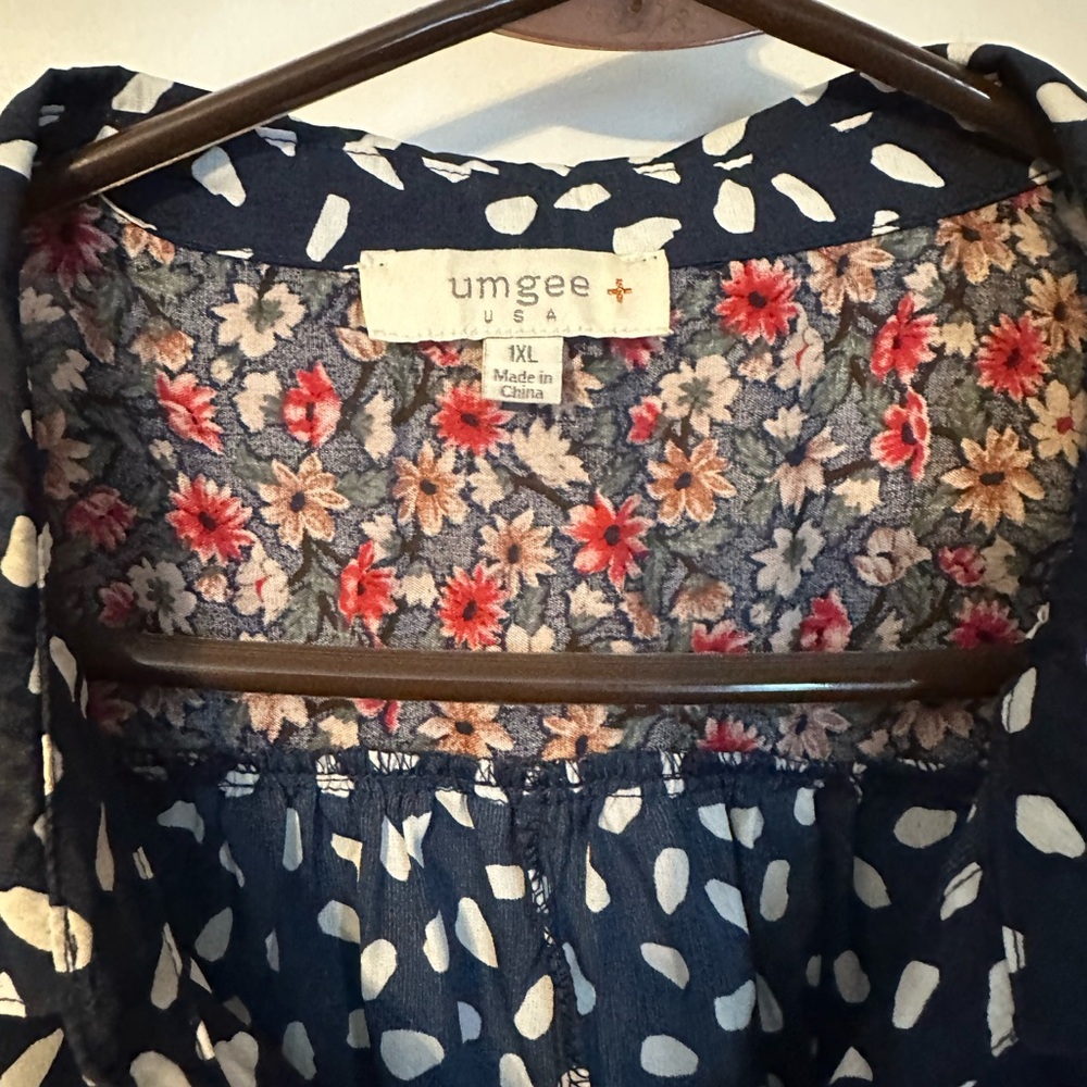 Umgee Navy and White Polka Dot Dress